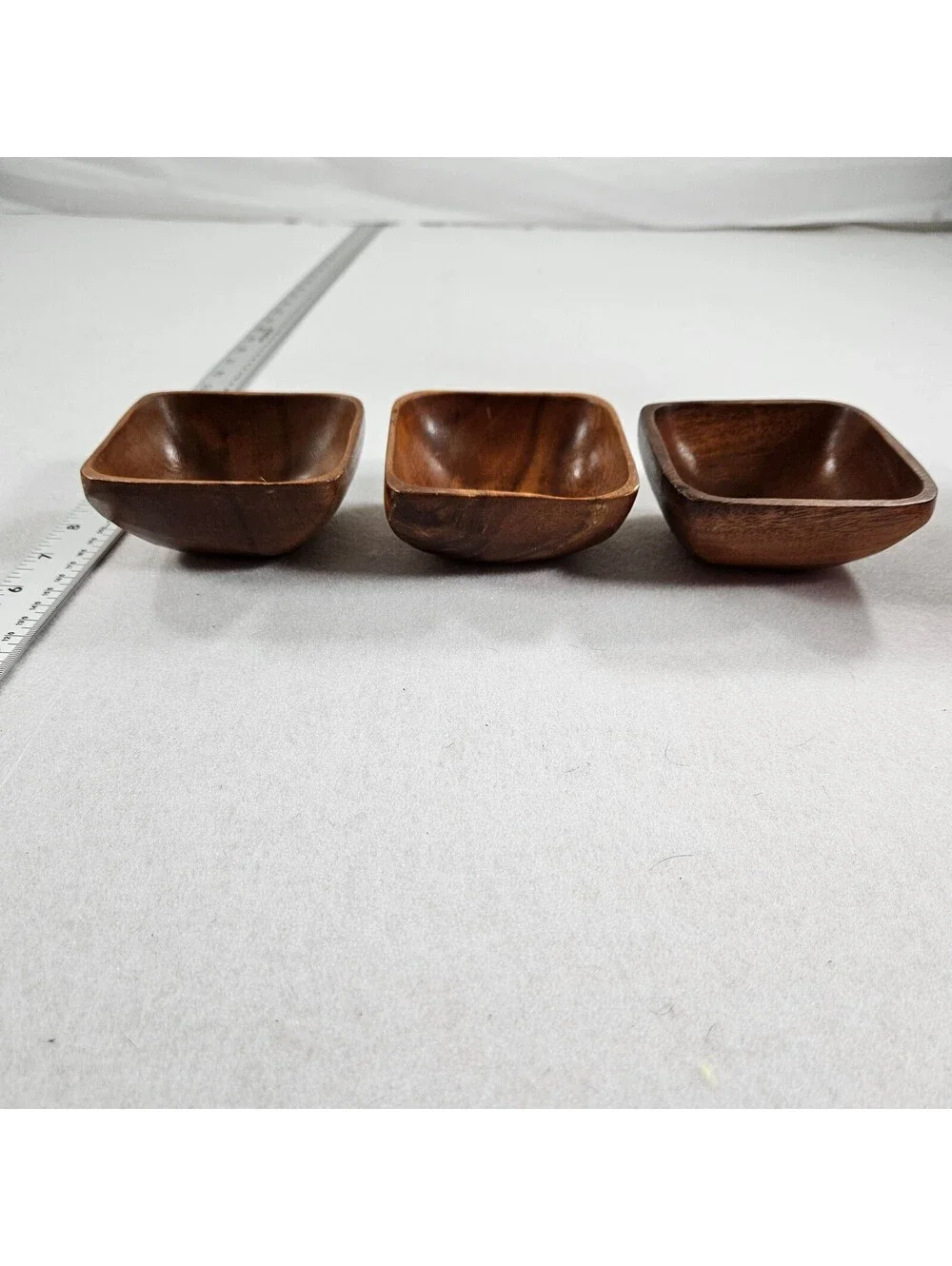 Vintage Wood Serving Tray Set 3 Bowls Philippines Mahogany Condiment Snack